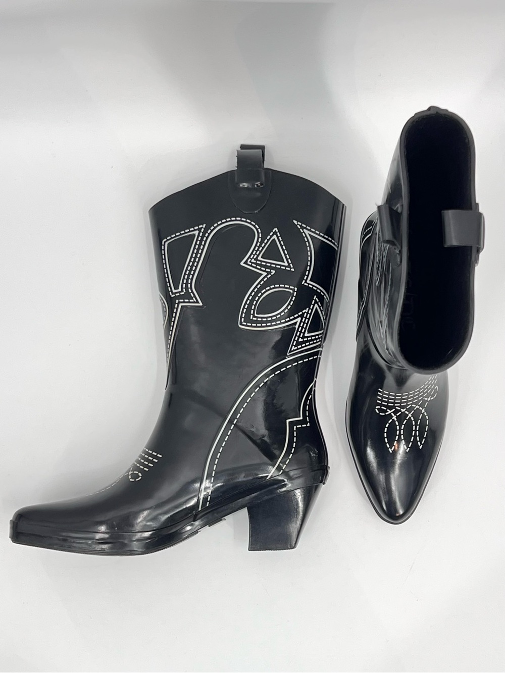 Jean Charles de Castelbajac black plastic cowboy western rain boots 37